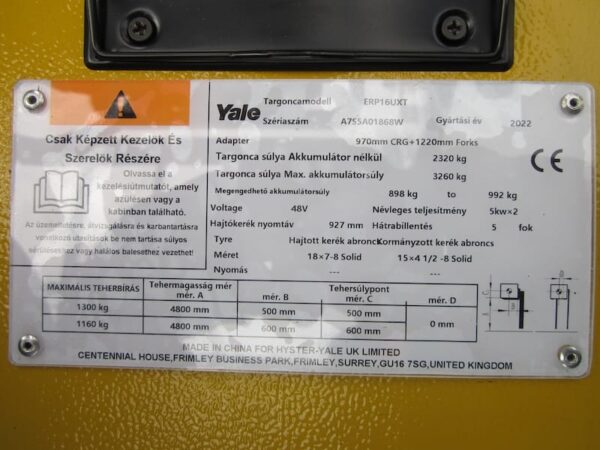 Yale ERP 16UXT használt elektromos targonca