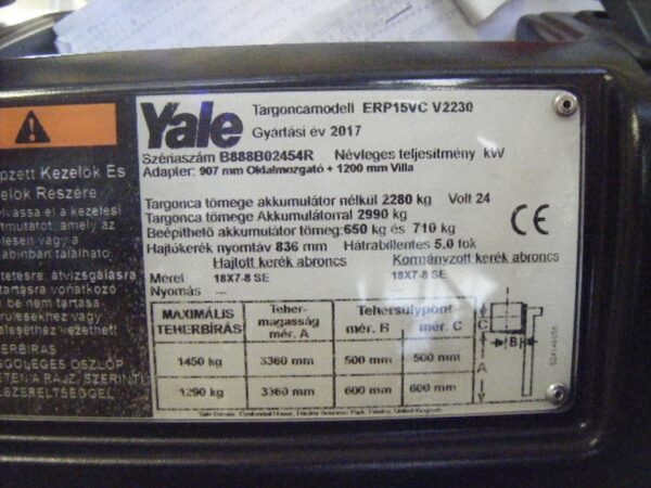 YALE ERP15VT SWB használt elektromos targonca