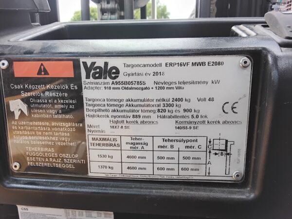 YALE ERP16VF MWB elektromos használt targonca