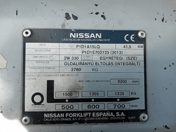 NISSAN DX 15 gázüzemű használt targonca