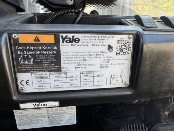 YALE ERP30VL LWB elektromos használt targonca