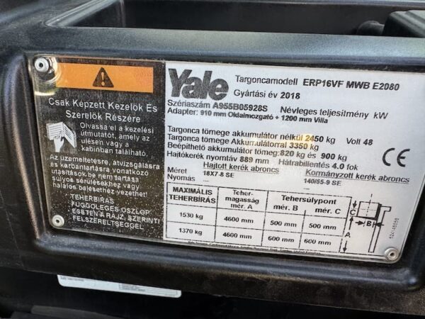 YALE ERP16 elektromos használt targonca