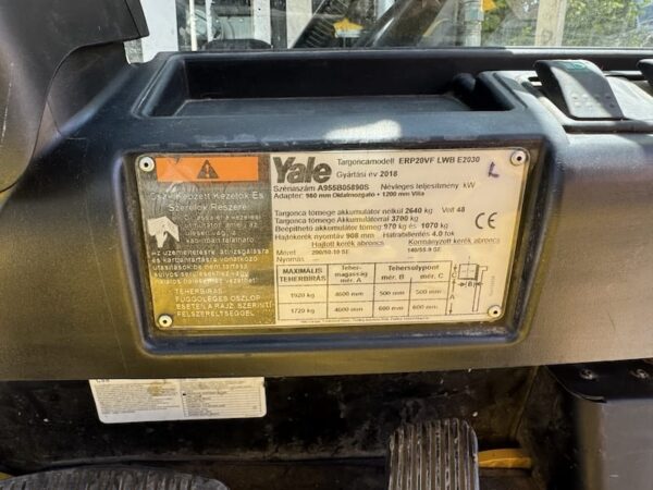 YALE ERP20VF LWB elektromos használt targonca
