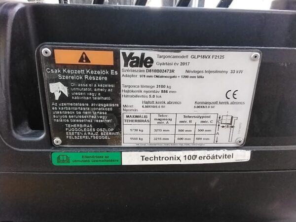 YALE GLP18VX gázüzemű használt targonca