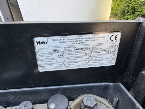 YALE MP20 elektromos használt targonca