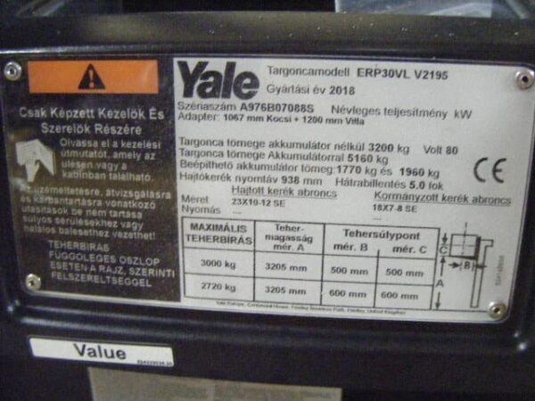 YALE ERP30VL elektromos használt targonca