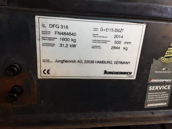 Jungheinrich DFG316 G+E115-350Z dízel használt targonca